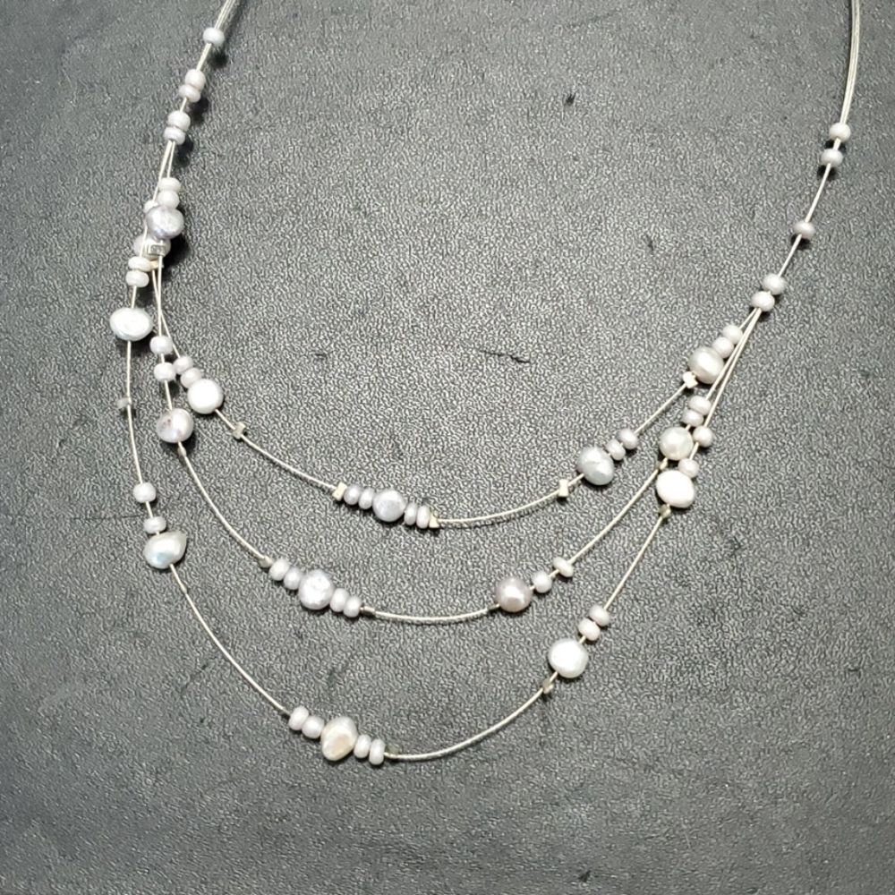 NY&Co silver tone floating pearls necklace 15-17"